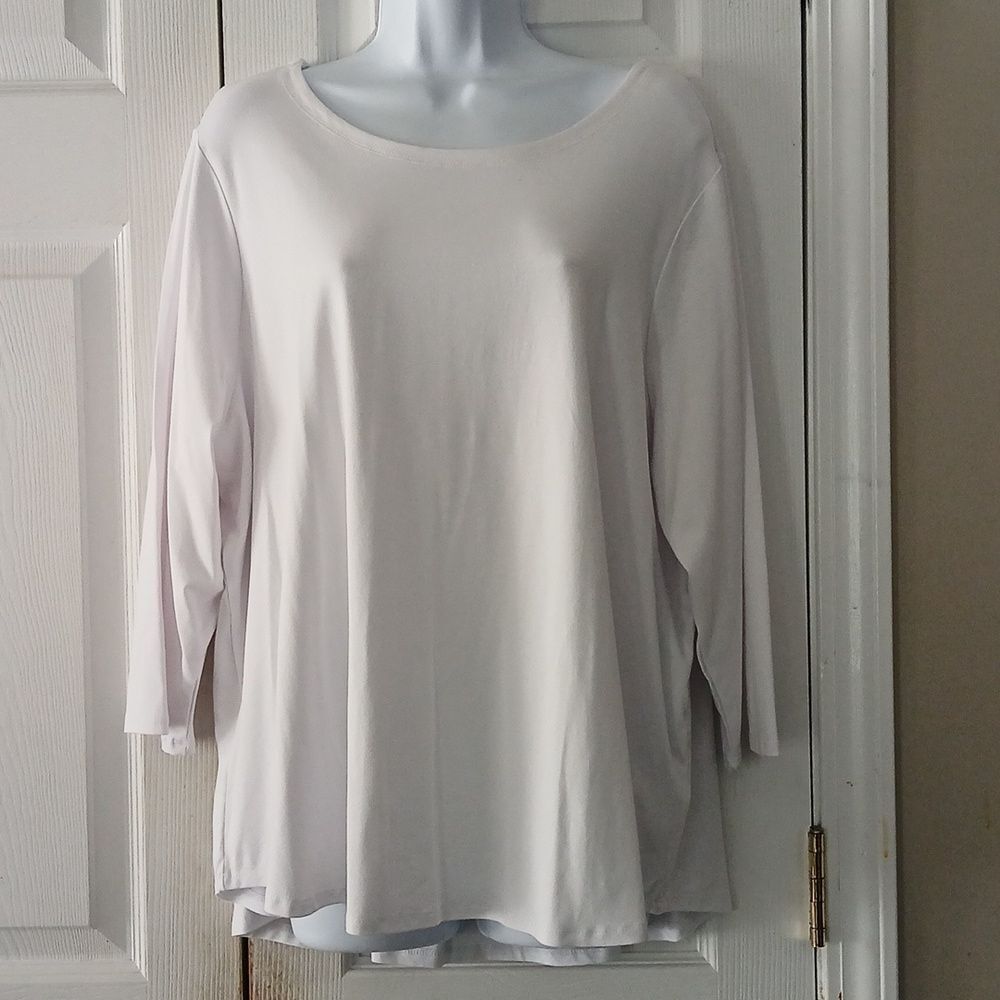 Cupio Curvy white soft stretch 3/4th length blouse top Sz 2X
